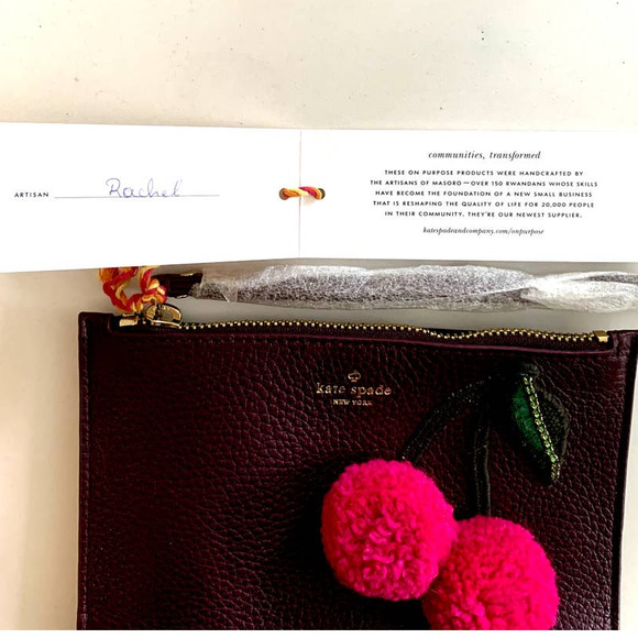 NWT Kate Spade On Purpose Cherry Cherries Leather Wristlet in Deep Plum - Picture 3 of 6